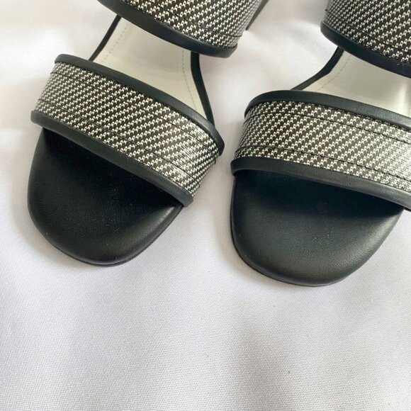 CAPELLI ROSSI BLACK WHITE INDI-90 STRAPPY SLIP ON GLOSSY BLOCK HEEL SANDALS - 9 - Picture 7 of 9
